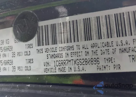 2016 Ram 1500 Sport z USA, uszkodzony, nr VIN 1C6RR7MTXGS280896